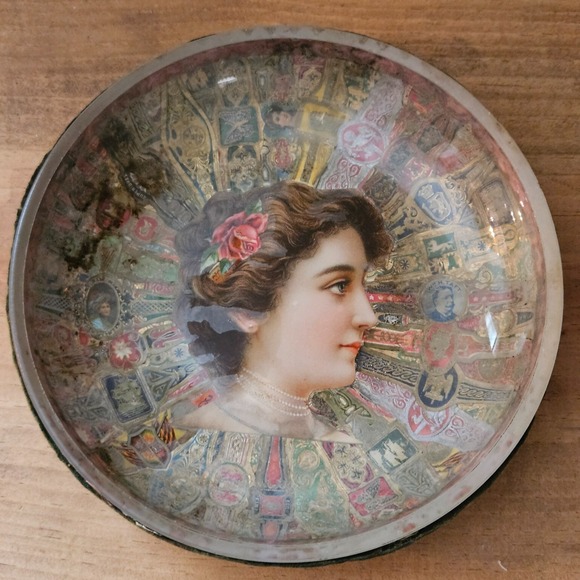 The Unbranded Brand Other - Antique Cigar Band Glass Bowl‎ Folk Art Cigar Ashtray Tramp Art